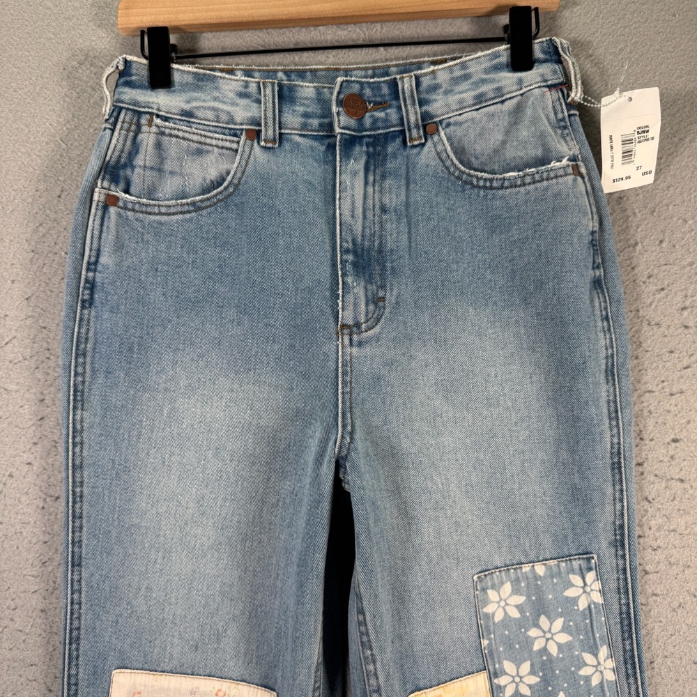 Wrangler X Billabong Extra Flare Jeans Womens 27 Blue Lightwash Patchwork Collab - Picture 3 of 16